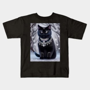 Jeweled Black British Shorthair Cat Kids T-Shirt